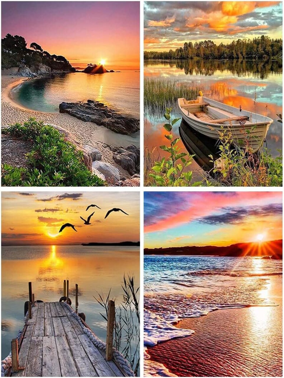 4-Pack Landscape Stamped Cross Stitch Kits for Adults – 11CT Counted DIY Embroidery Needlepoint, 12×16 Inch Home Decor Set with Threads, Needles & Instructions